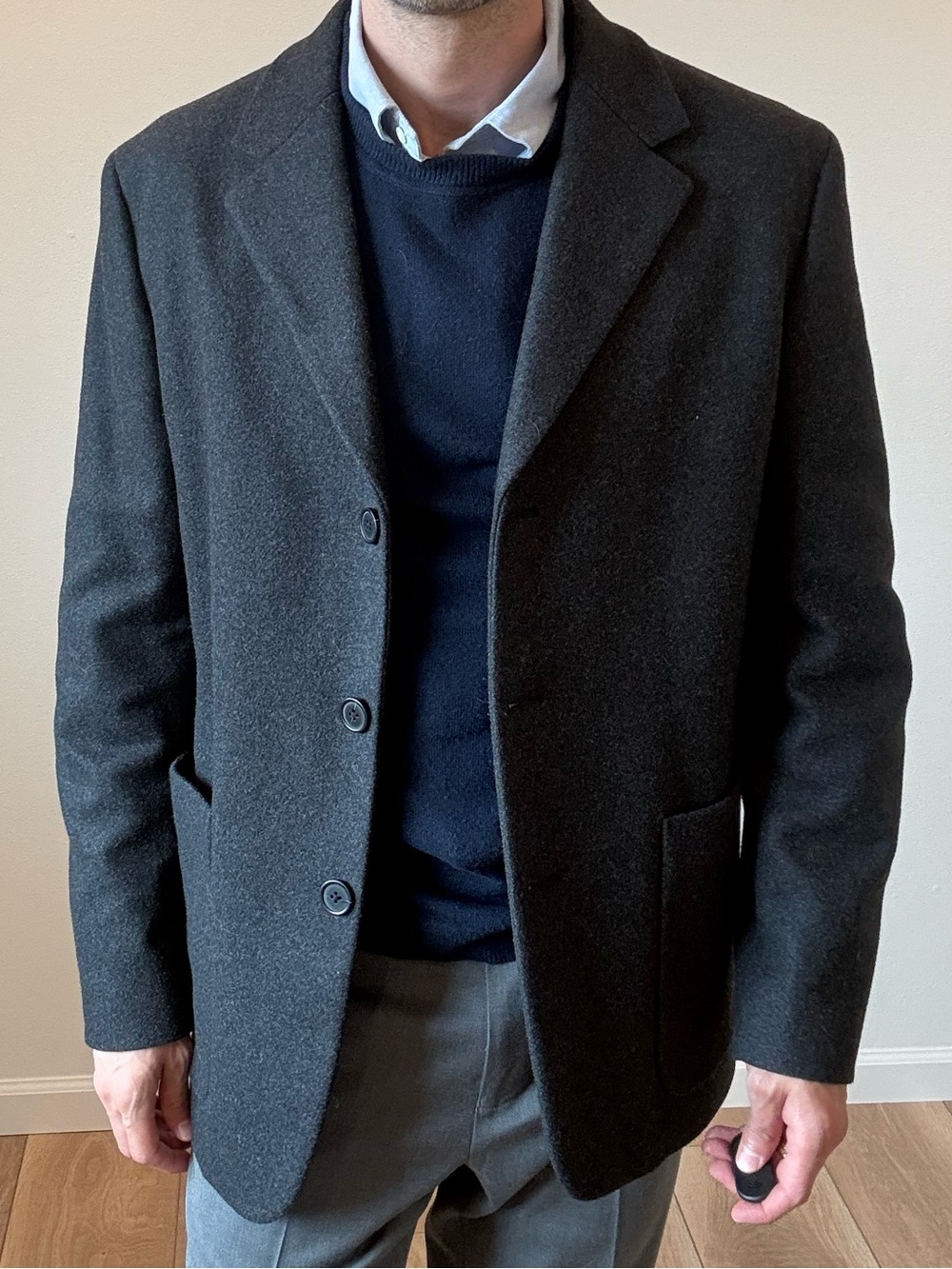 Theory Modus Melton Wool Cashmere Overcoat Blazer Jacket Medium Charcoal - Picture 6 of 7
